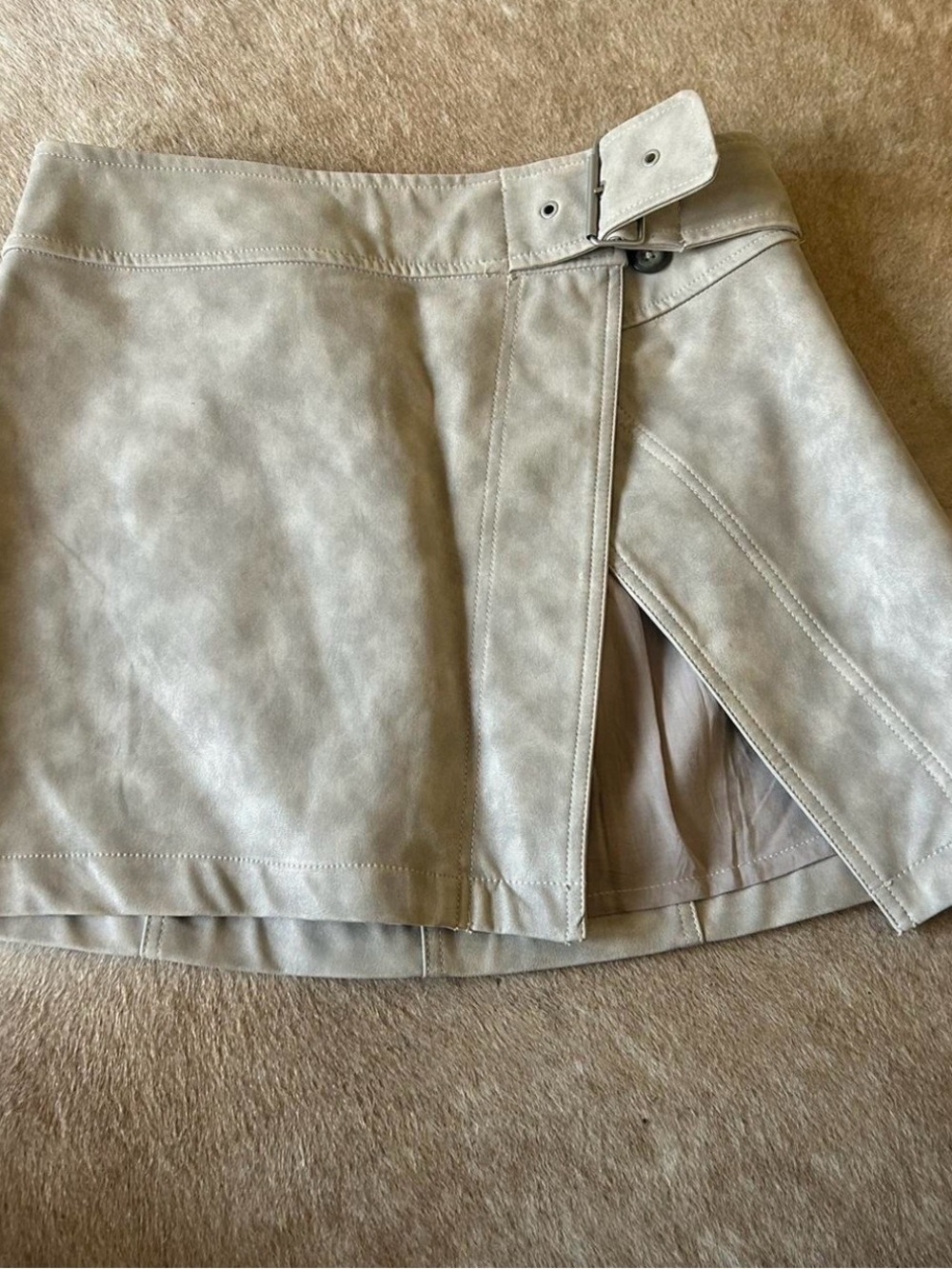 Free People Faux Leather Mini Skort in Light Taupe